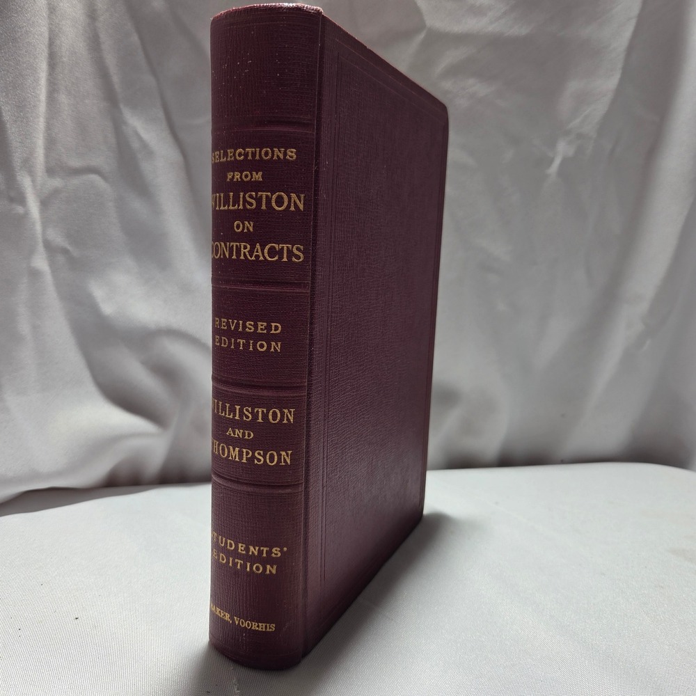 Williston on Contracts Law Book 1938 Revised Edition Samuel Williston Thompson